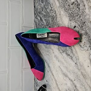 Vintage 80s multi color Retro Multicolor Heels Size 7.5